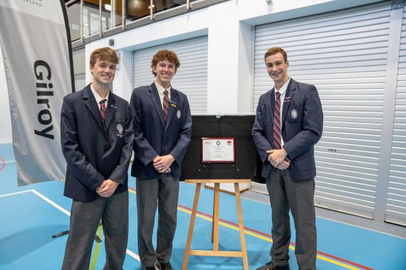 Students at St Pat celebrating their new building.